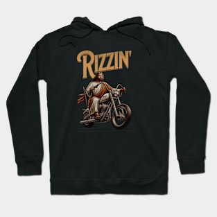 Jesus Christ on a Motorbike Rizzin' Jesus is Rizzen, Easter 2024 Funny Tees Hoodie